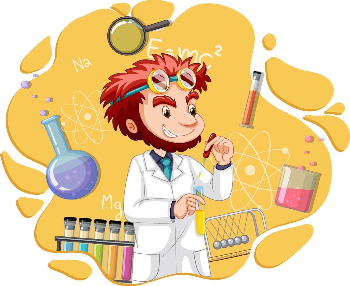 personaje de dibujos animados de hombre científico con equipos de laboratorio vector