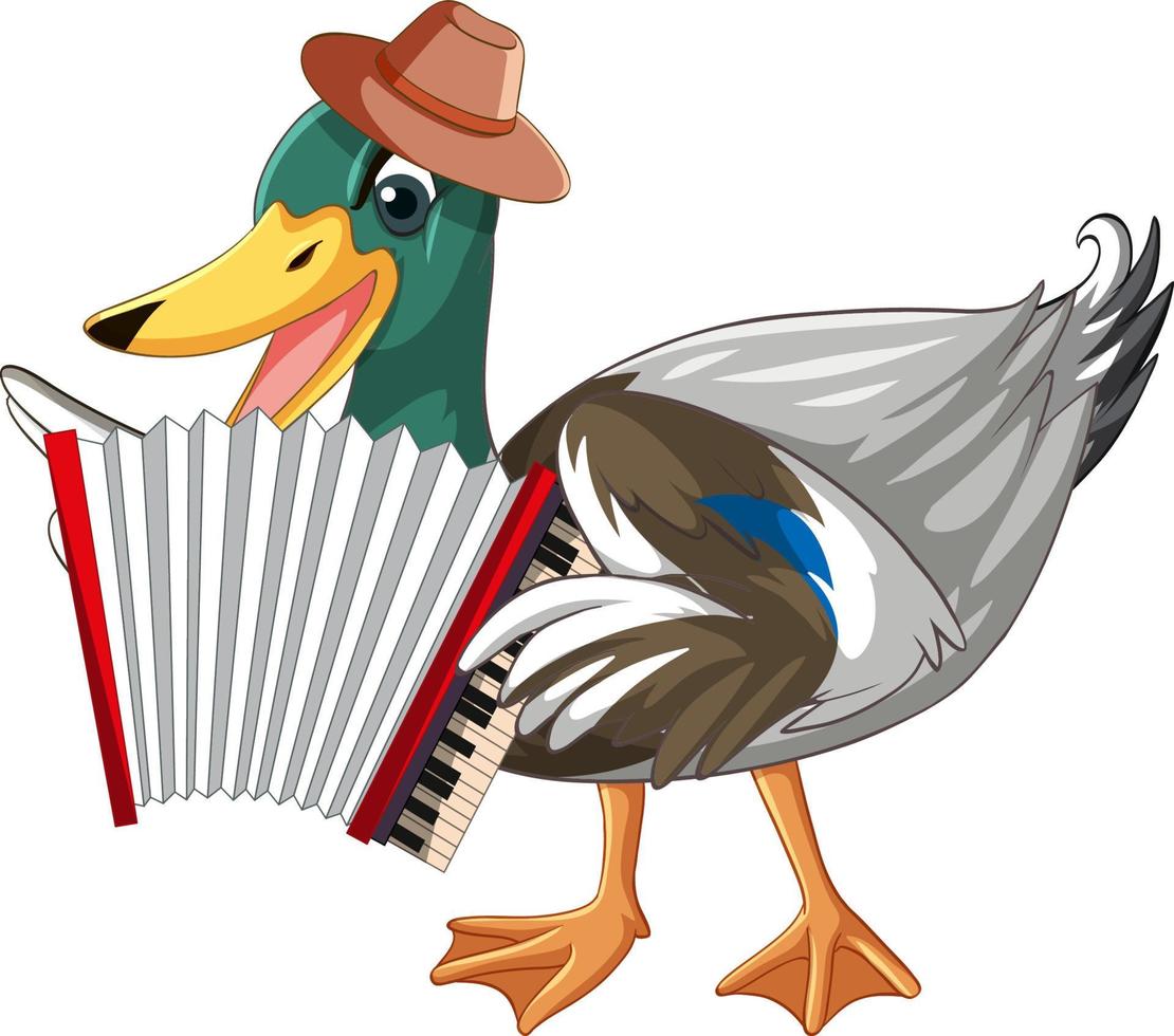 Little duck play accordion on white ground vector