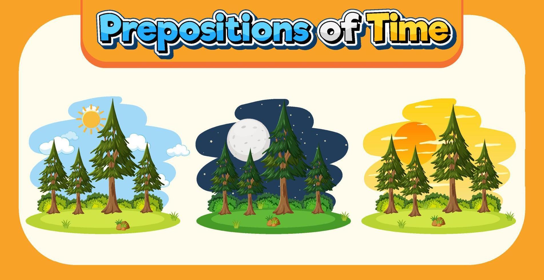 diseño de cartel de preposición de tiempo vector