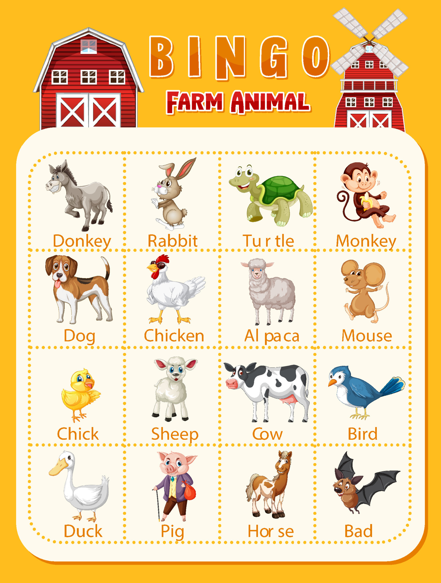 bingo-farm-animal-worksheet-6198950-vector-art-at-vecteezy