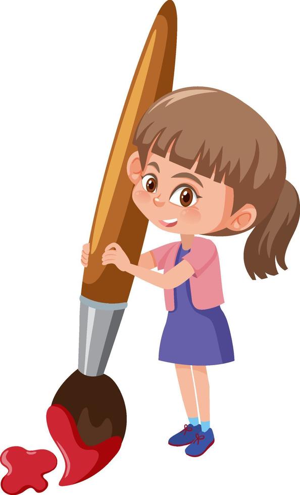 Cute girl painting with giant paintbrush vector