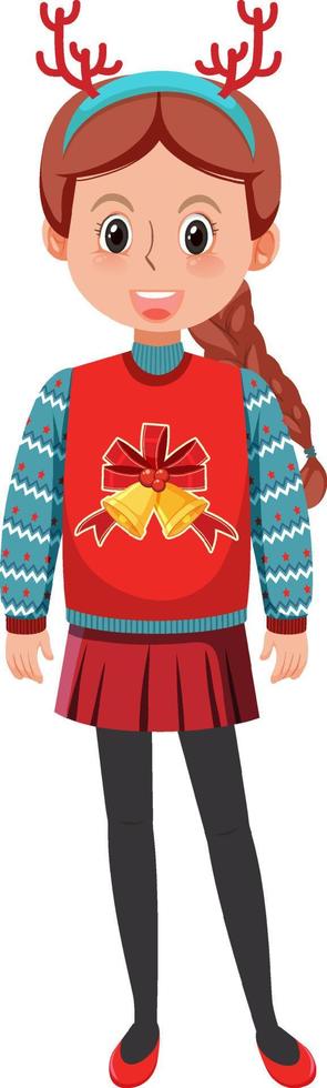 A girl wearing Christmas outfits on white background vector