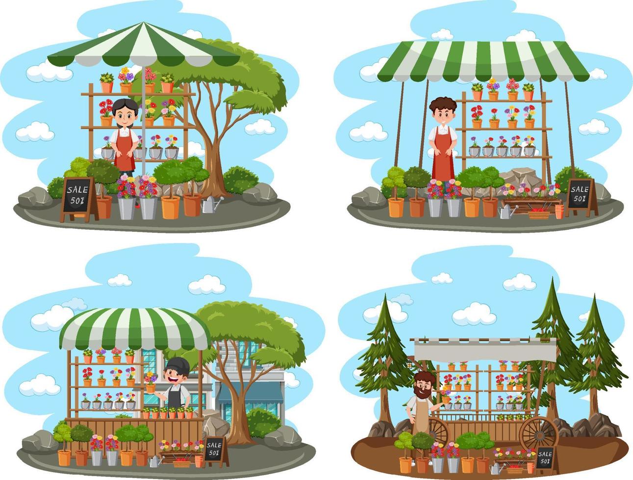 Flea market concept with set of different plant stores vector