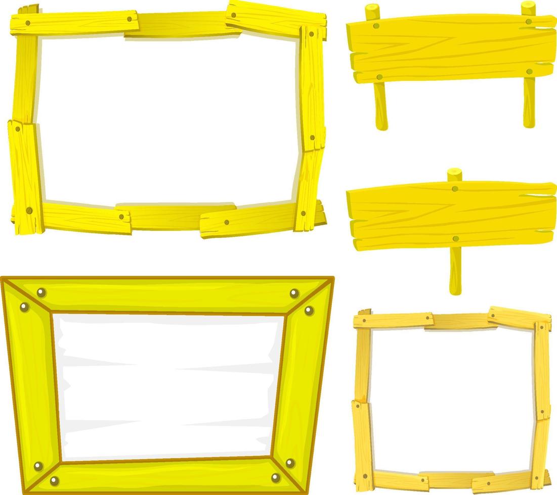 conjunto de carteles de madera en color amarillo vector