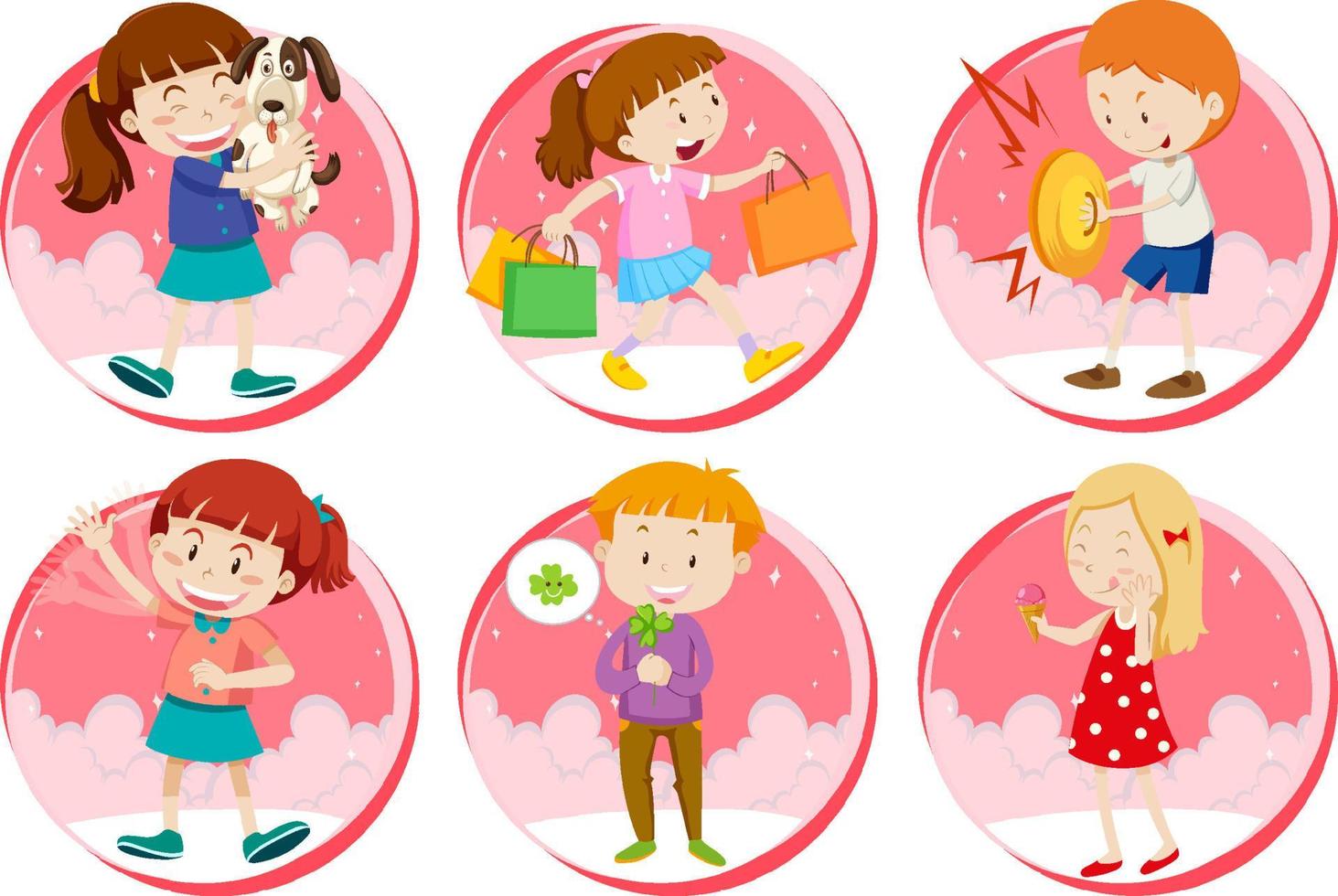 Set of Little boy and girl do activities on white background vector