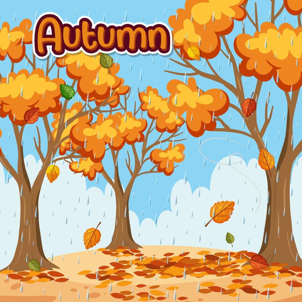 Autumn trees background with autumn word vector