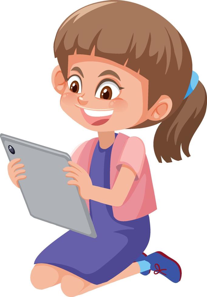 Cute girl looking at tablet vector