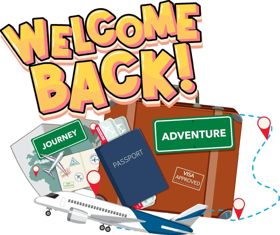Welcome back typography design with traveling objects vector