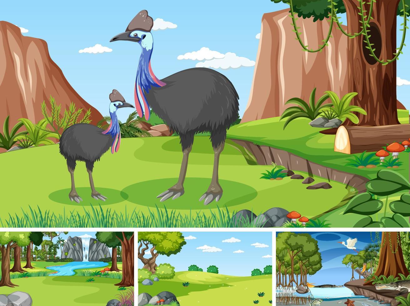 Scenes with wild animals in forest vector