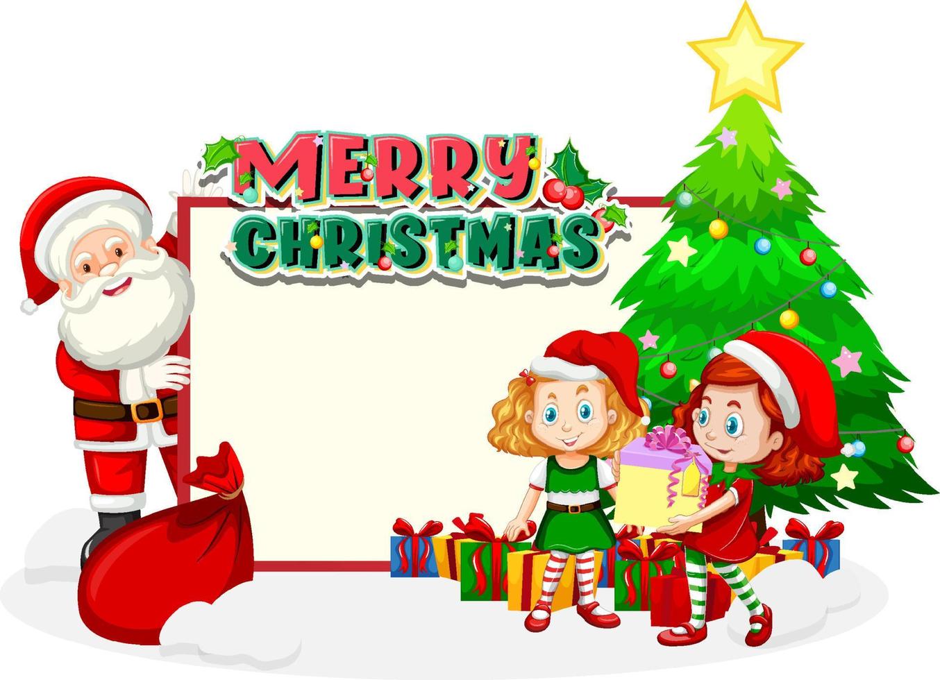 Empty banner in Christmas theme with Santa Claus and children vector