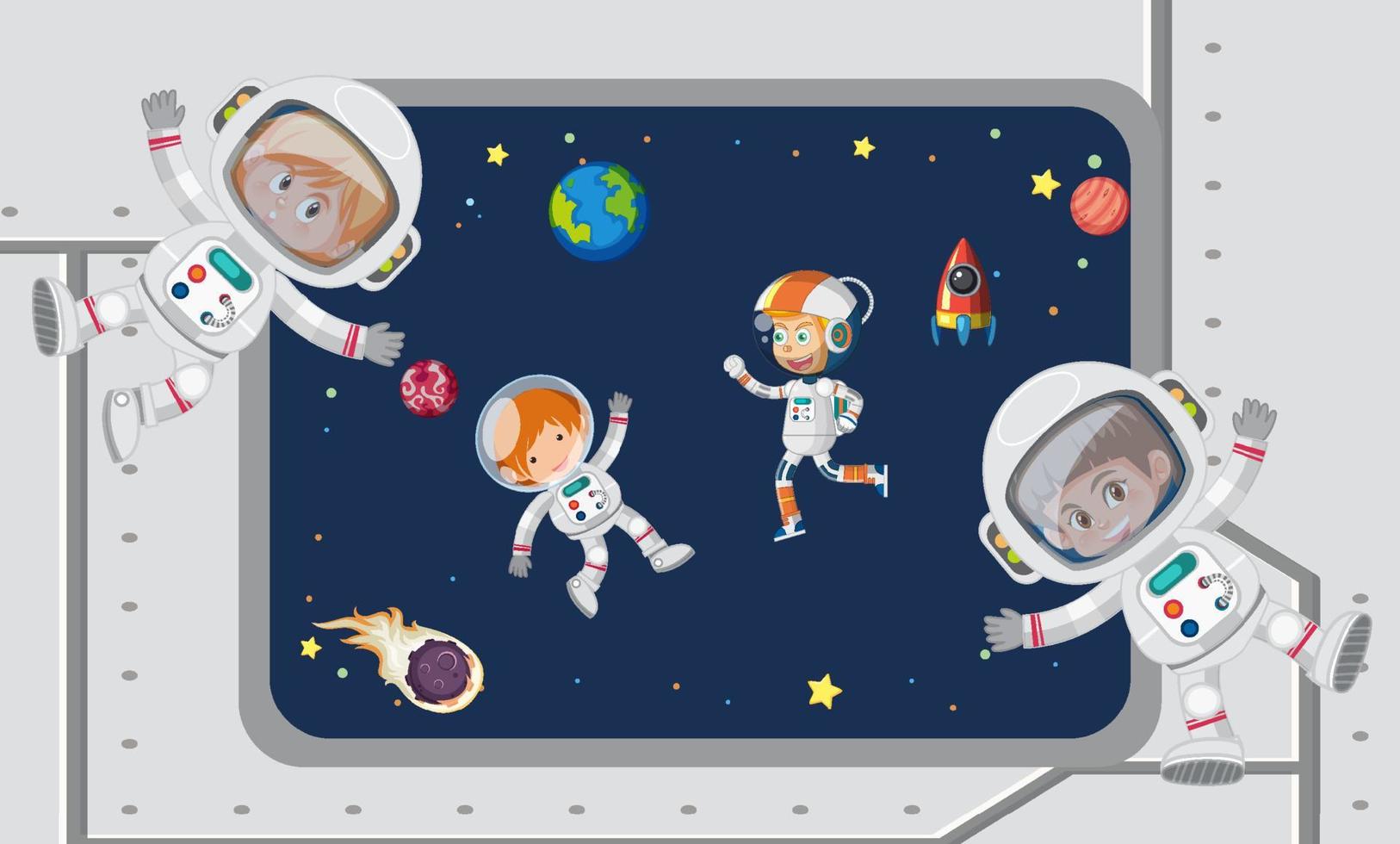 Spaceship monitor scene with astronaut vector