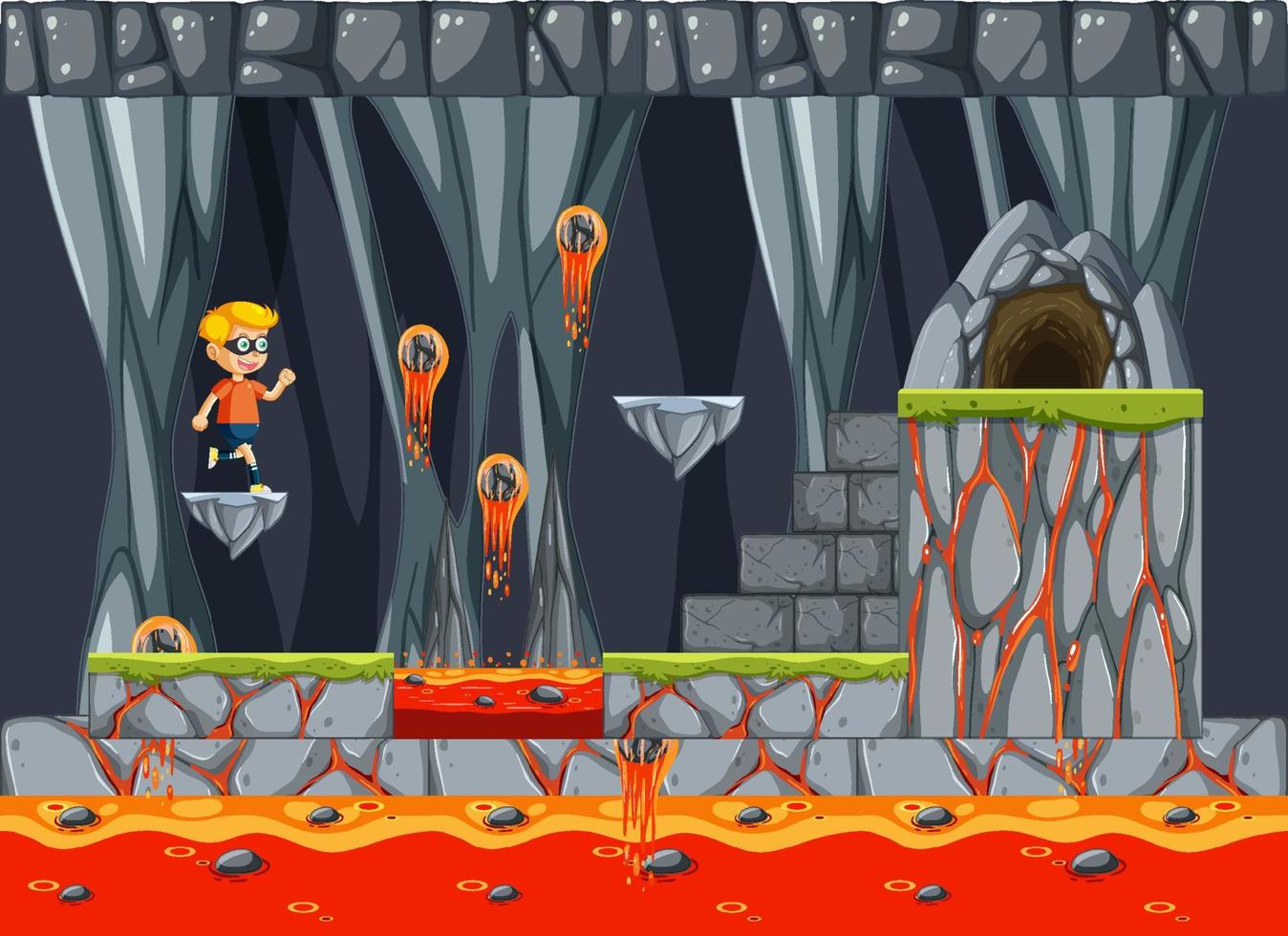 un niño en la escena del juego de lava vector