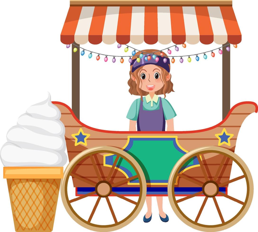 Girl selling ice cream fancy booth vector