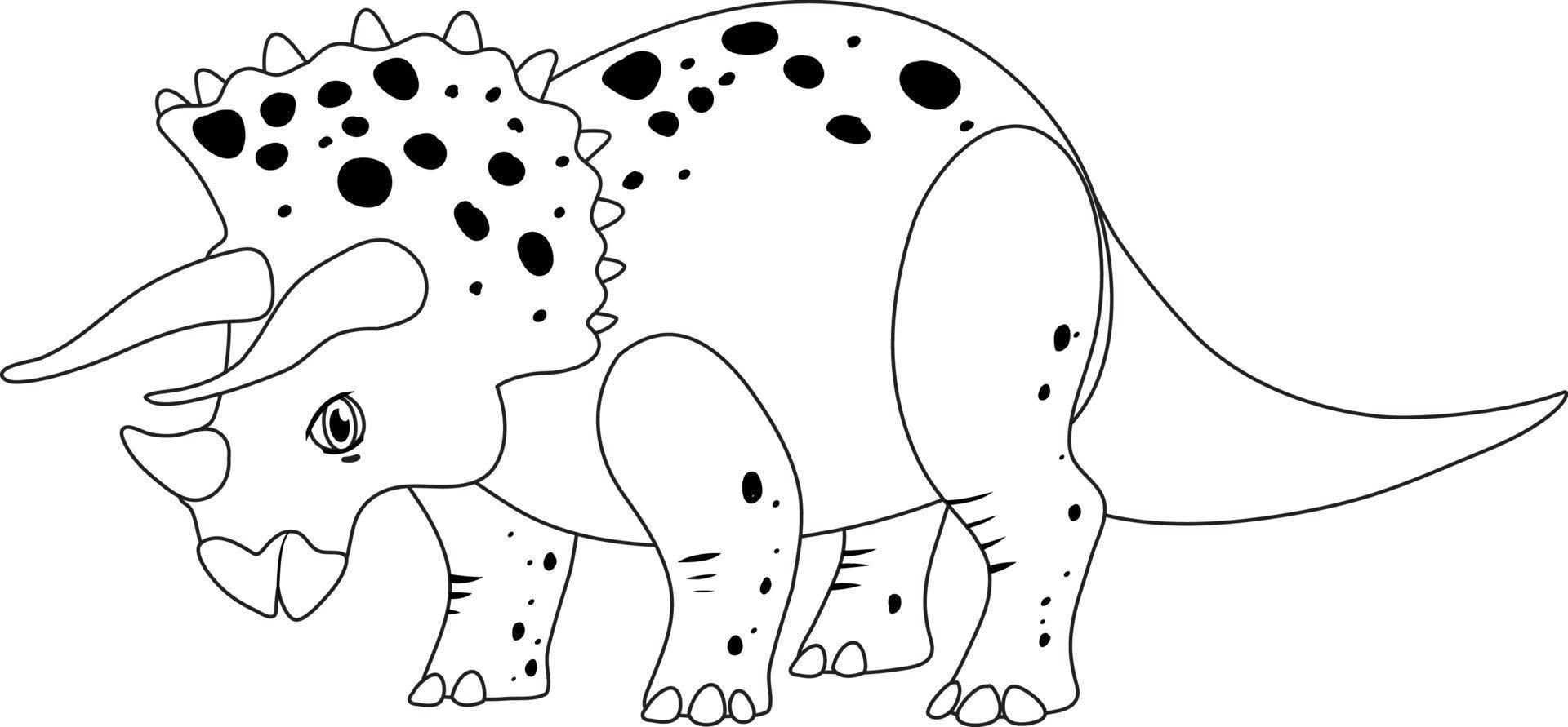 Triceratops dinosaur doodle outline on white background vector