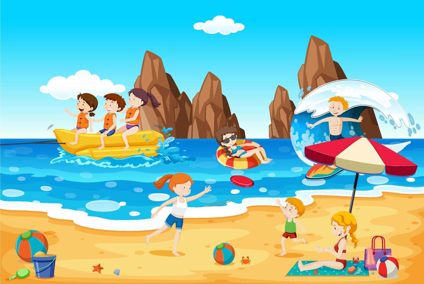 Scene with people on the beach vector