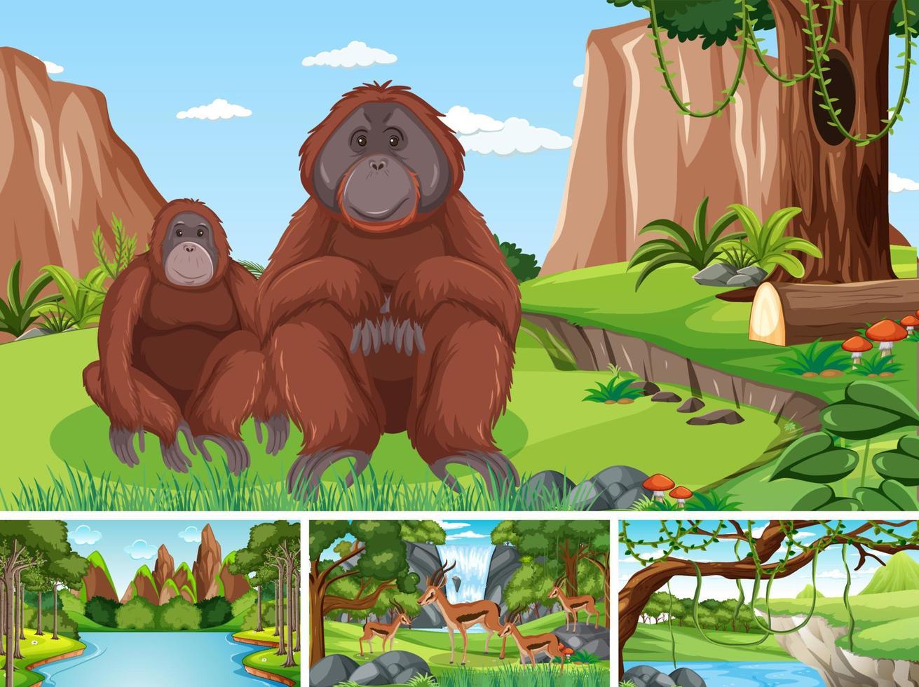 Scene with wild animals in the woods vector