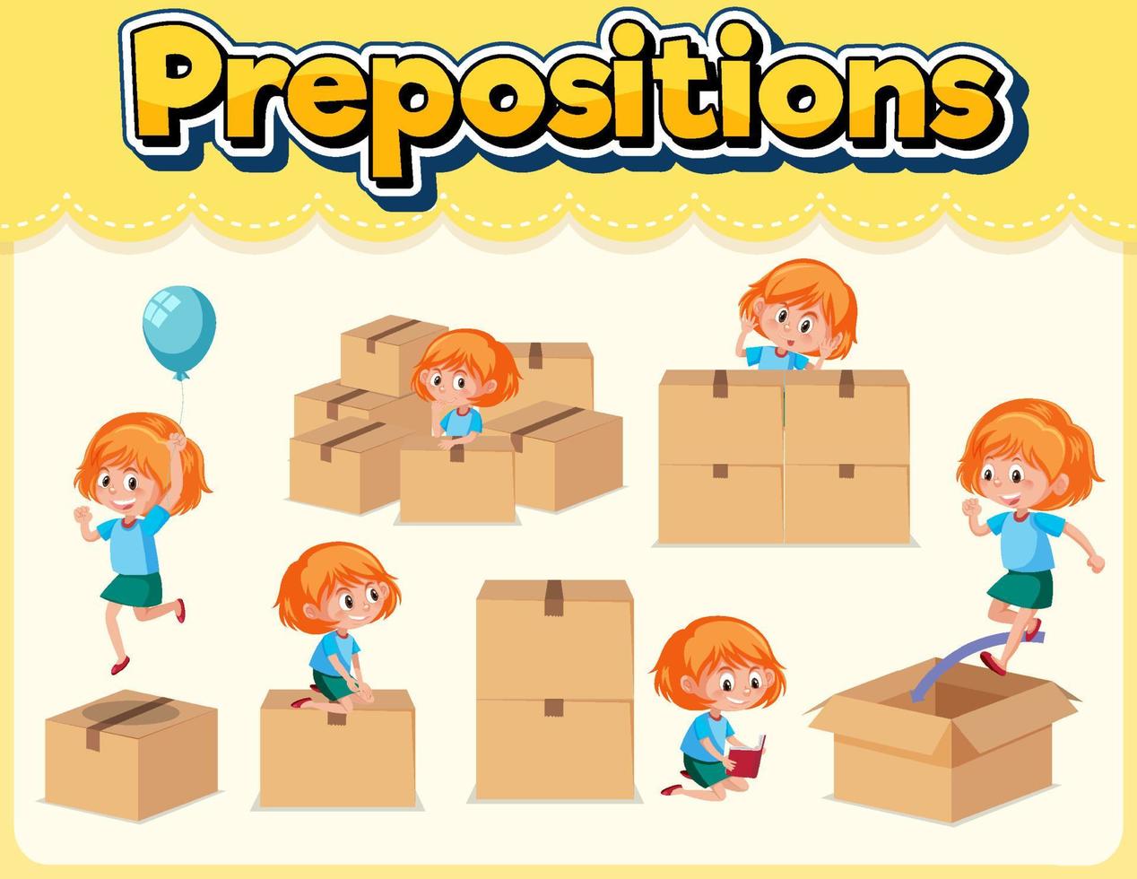 Preposition wordcard with girl and box vector