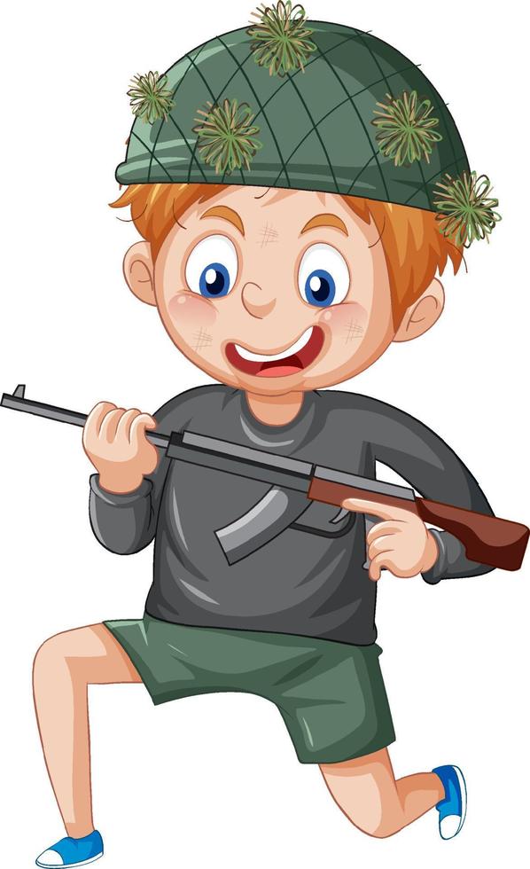 A boy holding gun cartoon character on white background vector