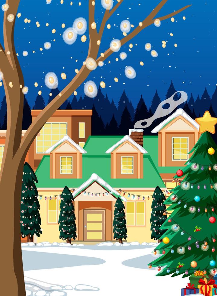 Christmas winter scene with snow covered village vector