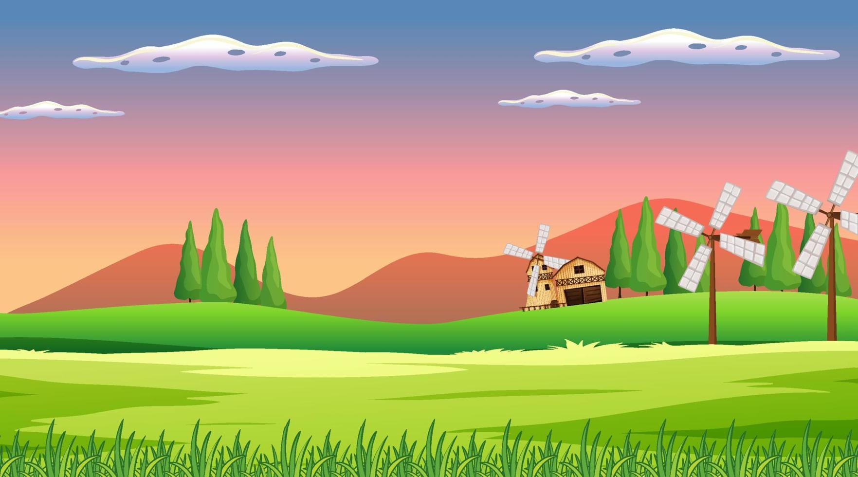 escena de la granja con molino de viento y granero vector