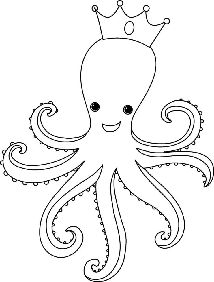 Octopus black and white doodle character vector