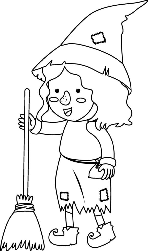 Cute witch doodle outline for colouring vector