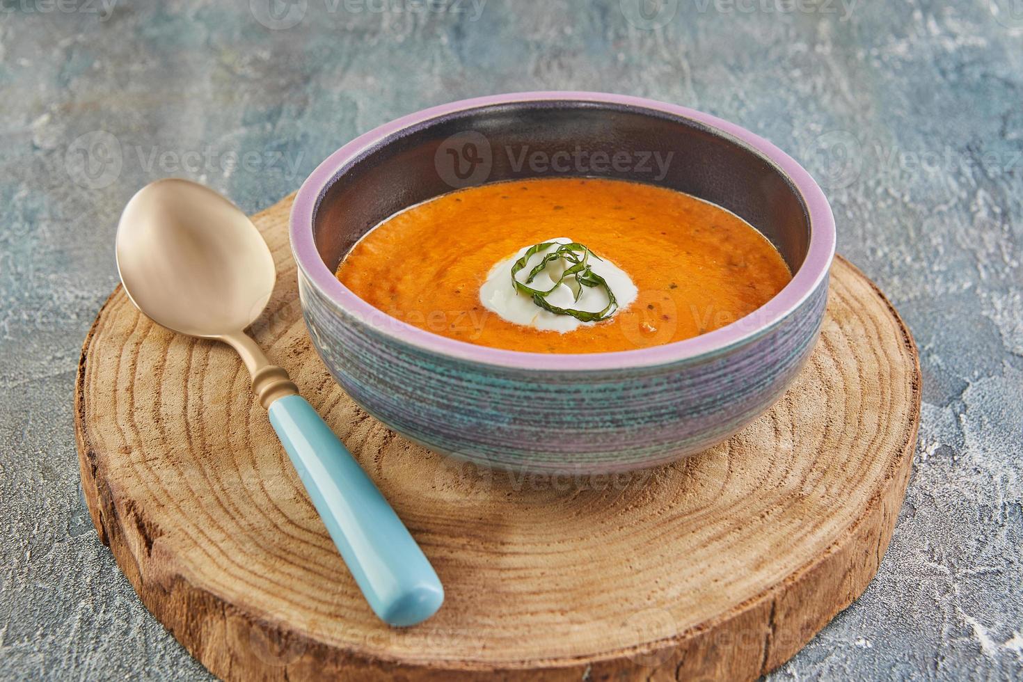 Red bell pepper and mascarpone soup. French gourmet food photo