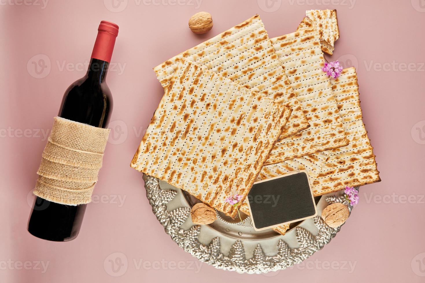 Pesach celebration concept - jewish Passover holiday. Matzah on Seder plate photo