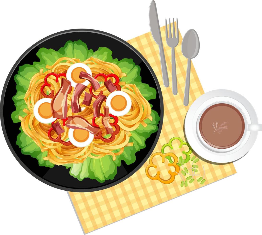 Top view Healthy salad and placemat on white background vector