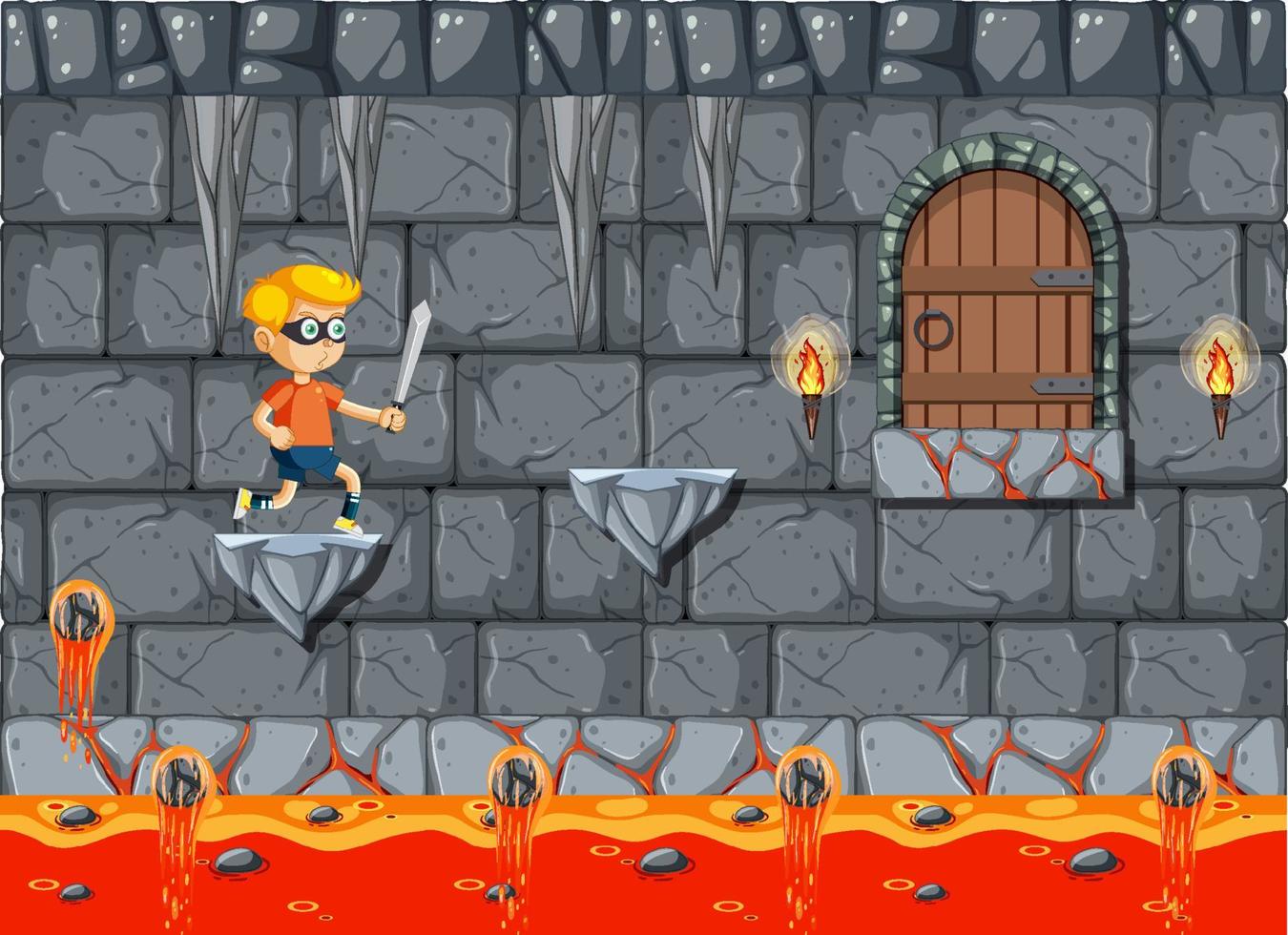 A boy in lava game scene vector