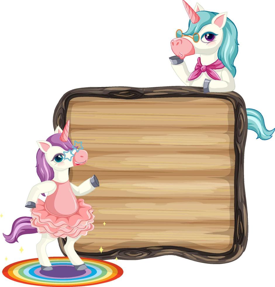 Isolated wooden banner with unicorn vector