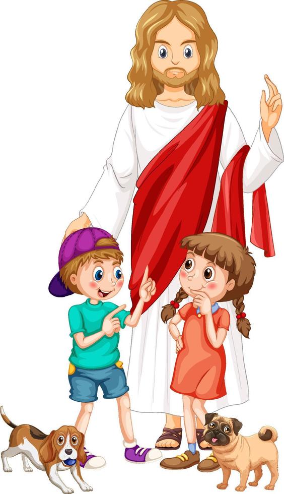 Jesus and children on white background vector