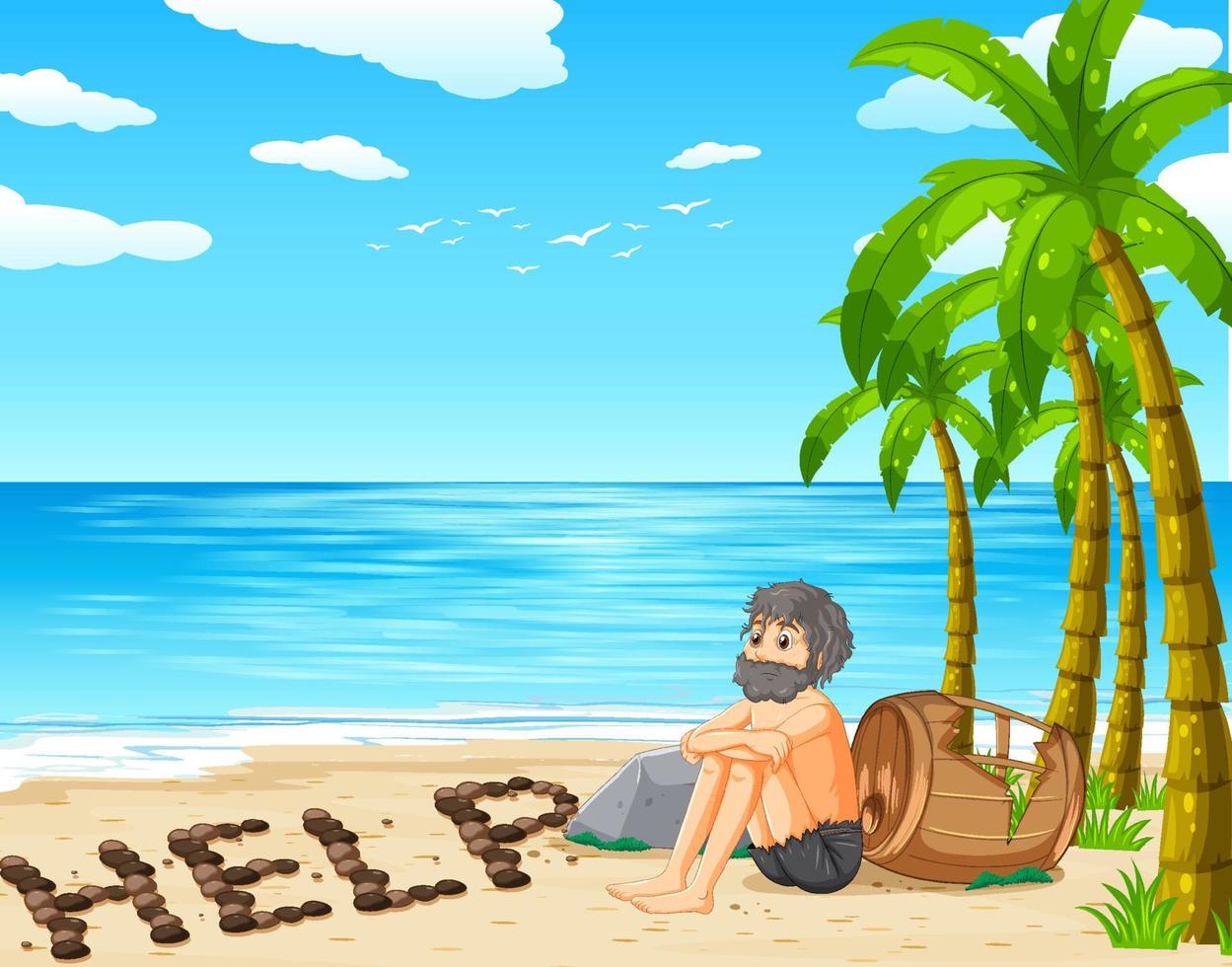 A man on deserted island isolated vector