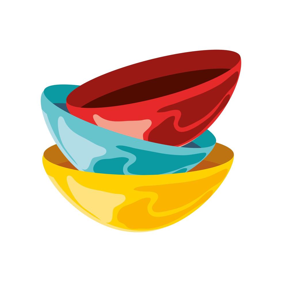 colored kitchen bowls vector