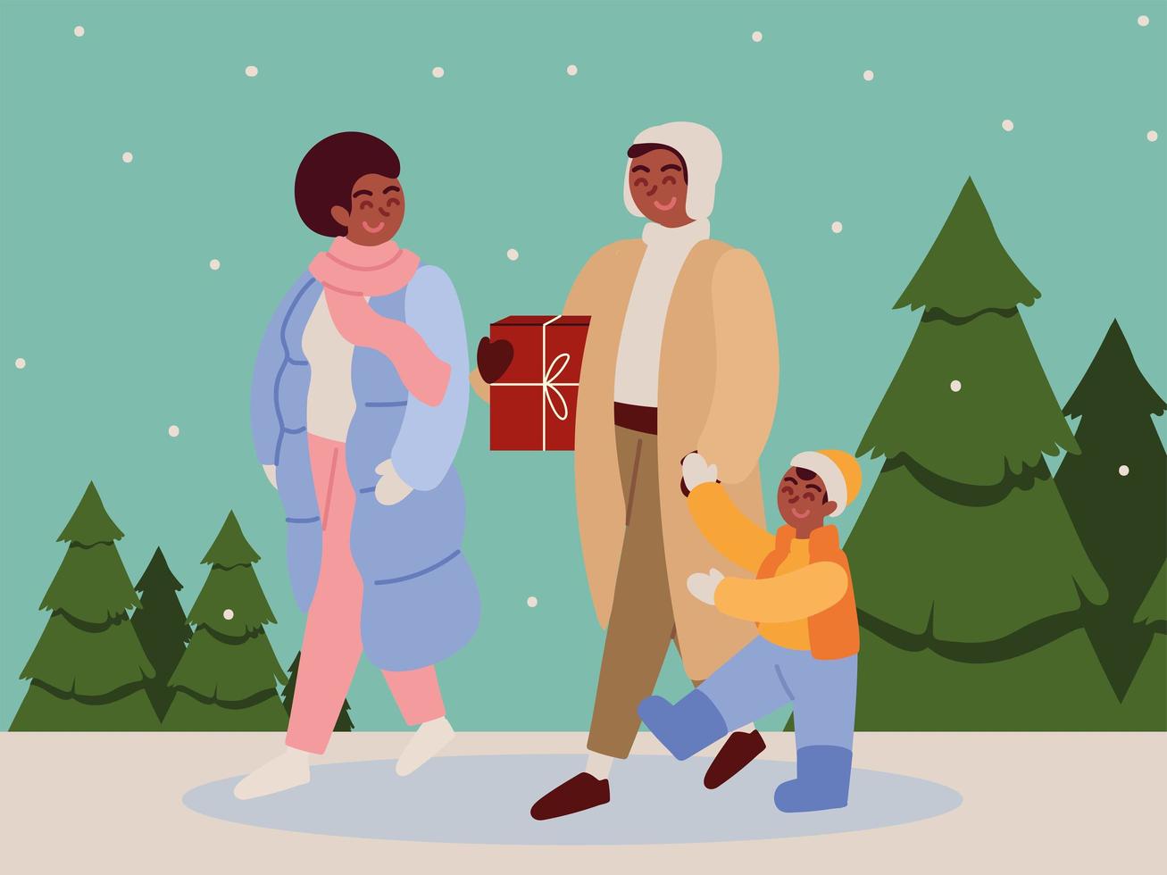 christmas family in winter vector