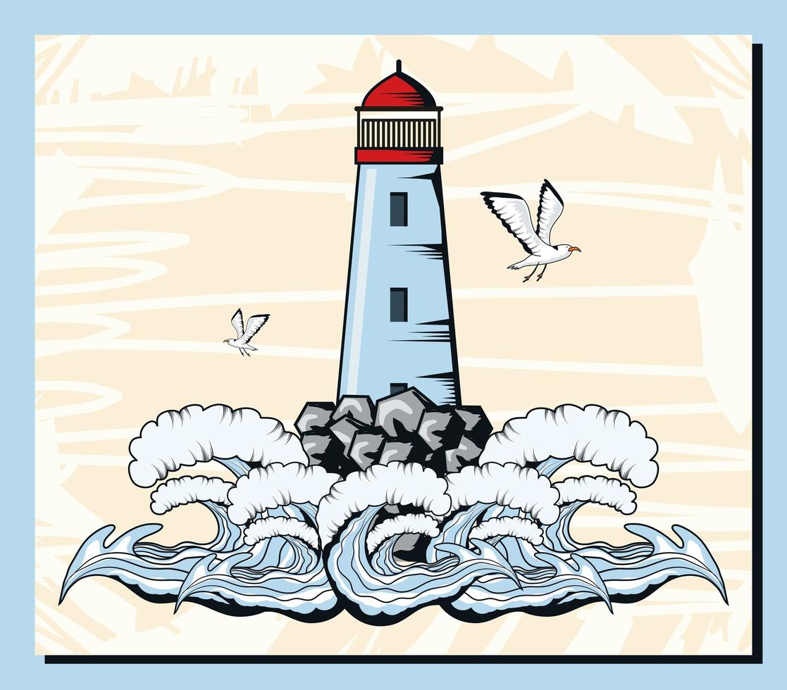 lighthouse seagulls and the sea vector