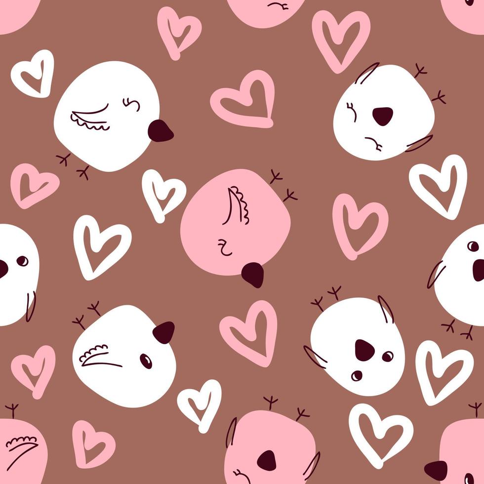 Delicate romantic seamless pattern with chickens and hearts. vector