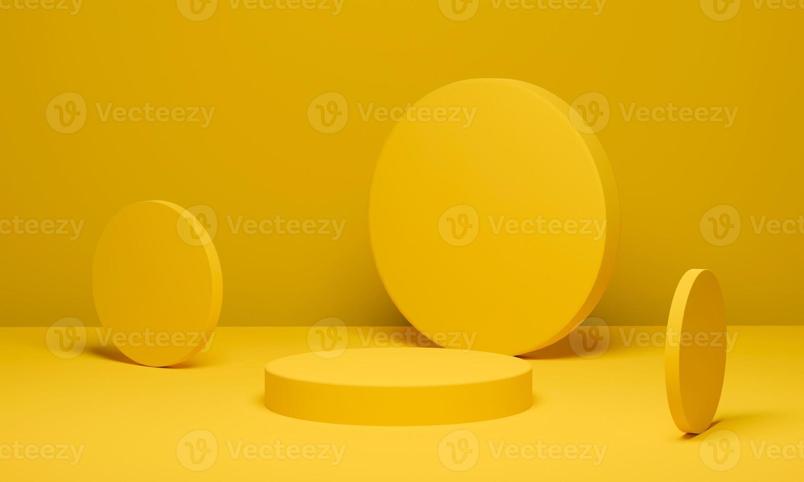 Cylinder background minimal scene geometric platform, Yellow podium pedestal for advertising display. 3D rendering. photo