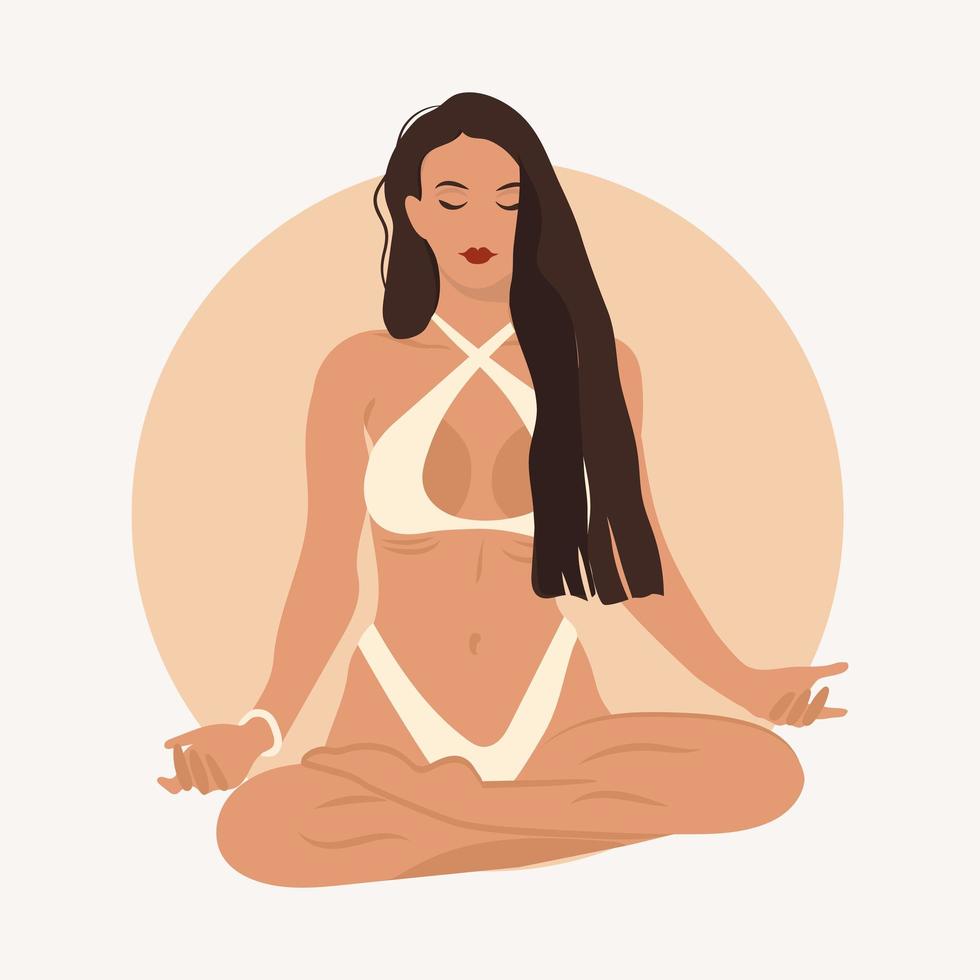 yoga con una chica. un personaje sin rostro haciendo yoga. clases, formación online, trabajo, hogar. ilustración. vector. se puede utilizar para crear collages en diseño web vector