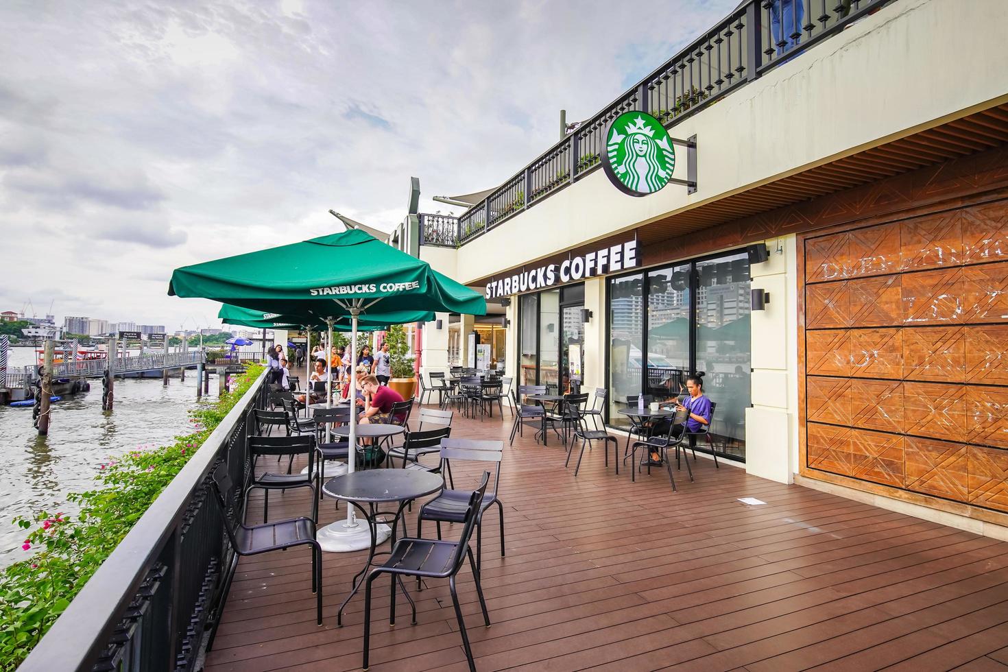 Starbucks coffee shop riverside of chaopraya at Tha Maharaj in Bangkok