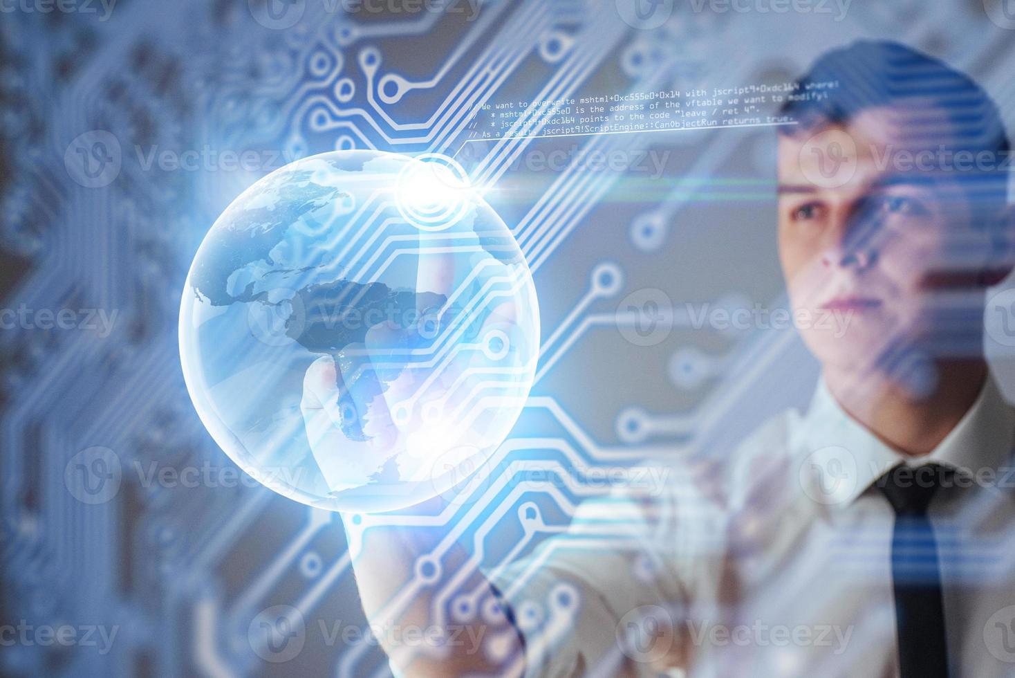 Innovative technologies in science and medicine. Technology to connect. Holding glowing planet earth photo