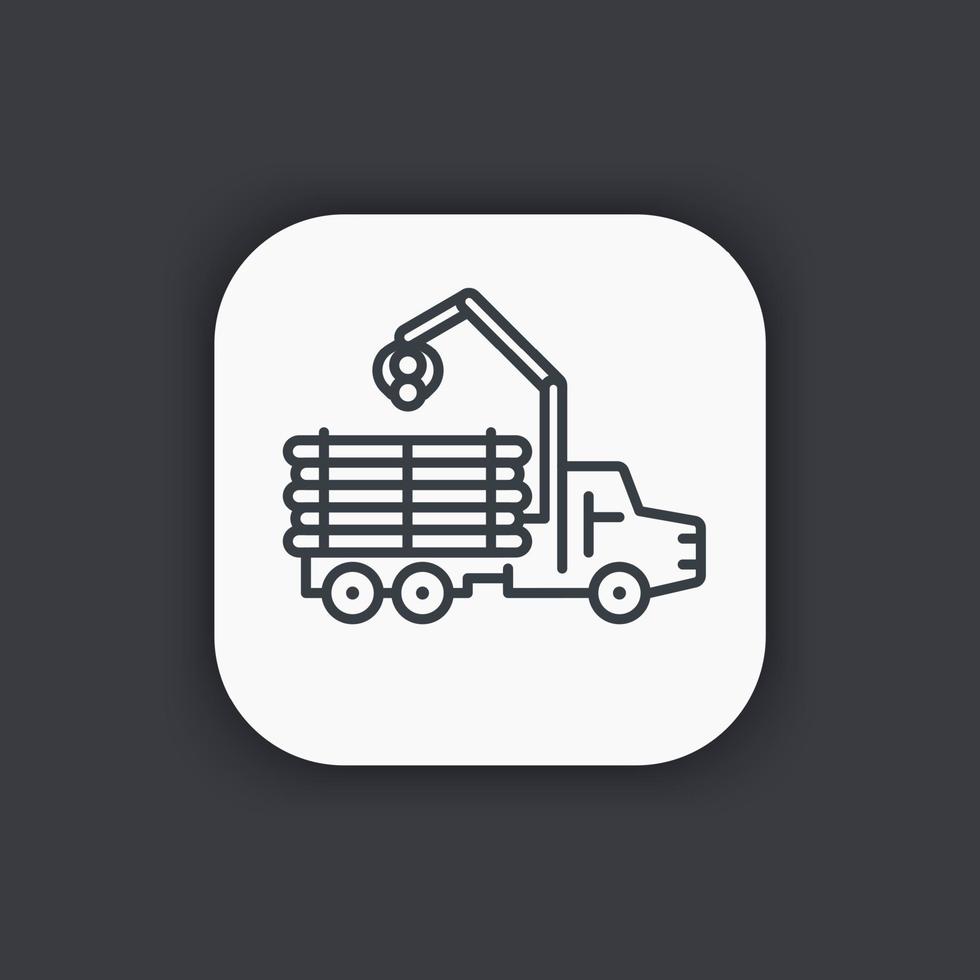 Forwarder line icon, forestry vehicle, logging truck vector