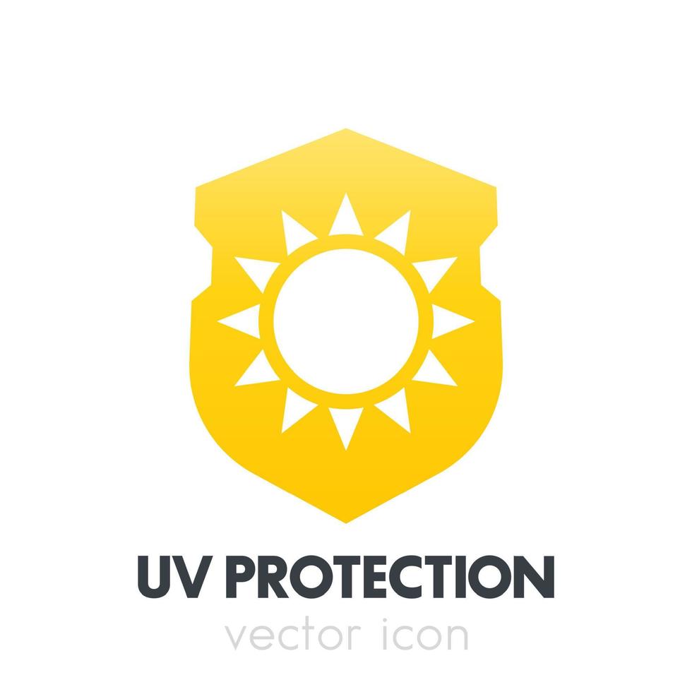 UV protection, sun on shield icon, symbol on white vector