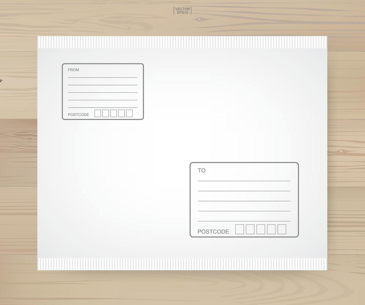 Shipping parcel tied with area for write address on wood background. Vector. vector