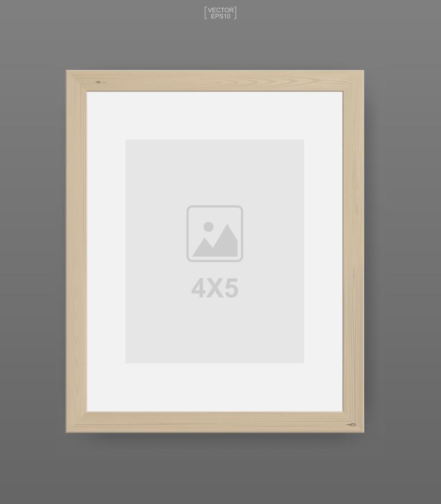 Wooden photo frame or picture frame on gray background. For interior design and decoration. Vector. vector