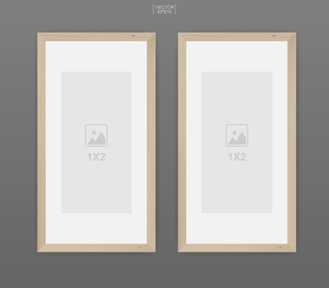 marco de fotos de madera o marco de fotos sobre fondo gris. para decoración y diseño de interiores. vector. vector