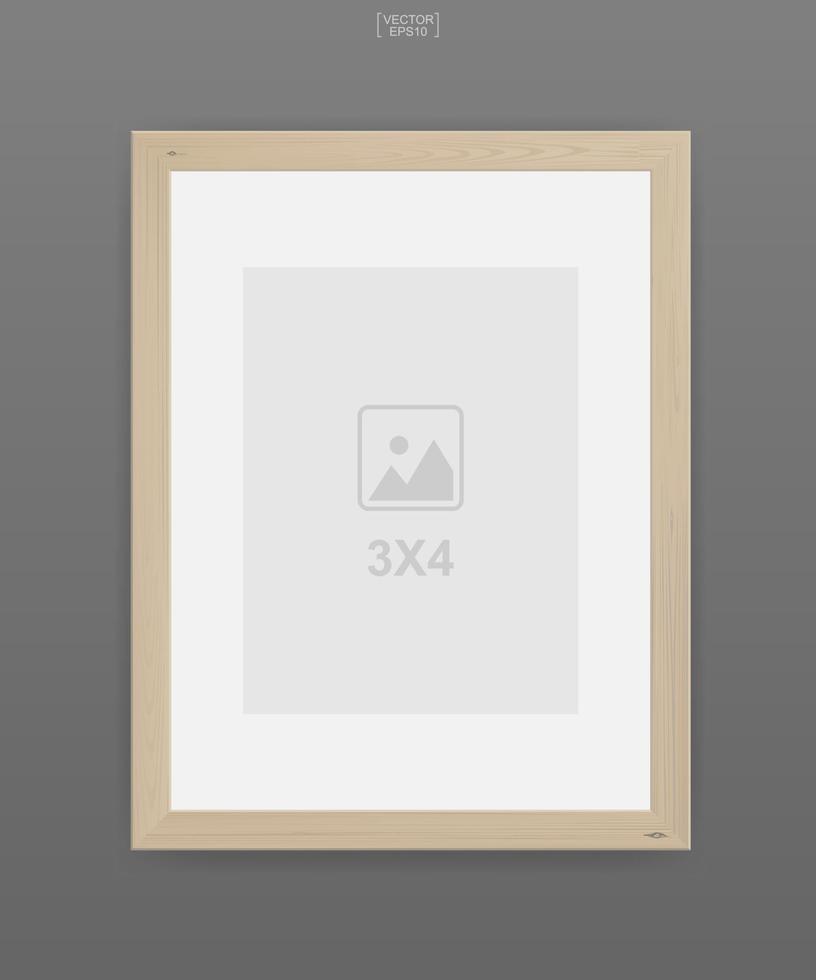 Wooden photo frame or picture frame on gray background. For interior design and decoration. Vector. vector