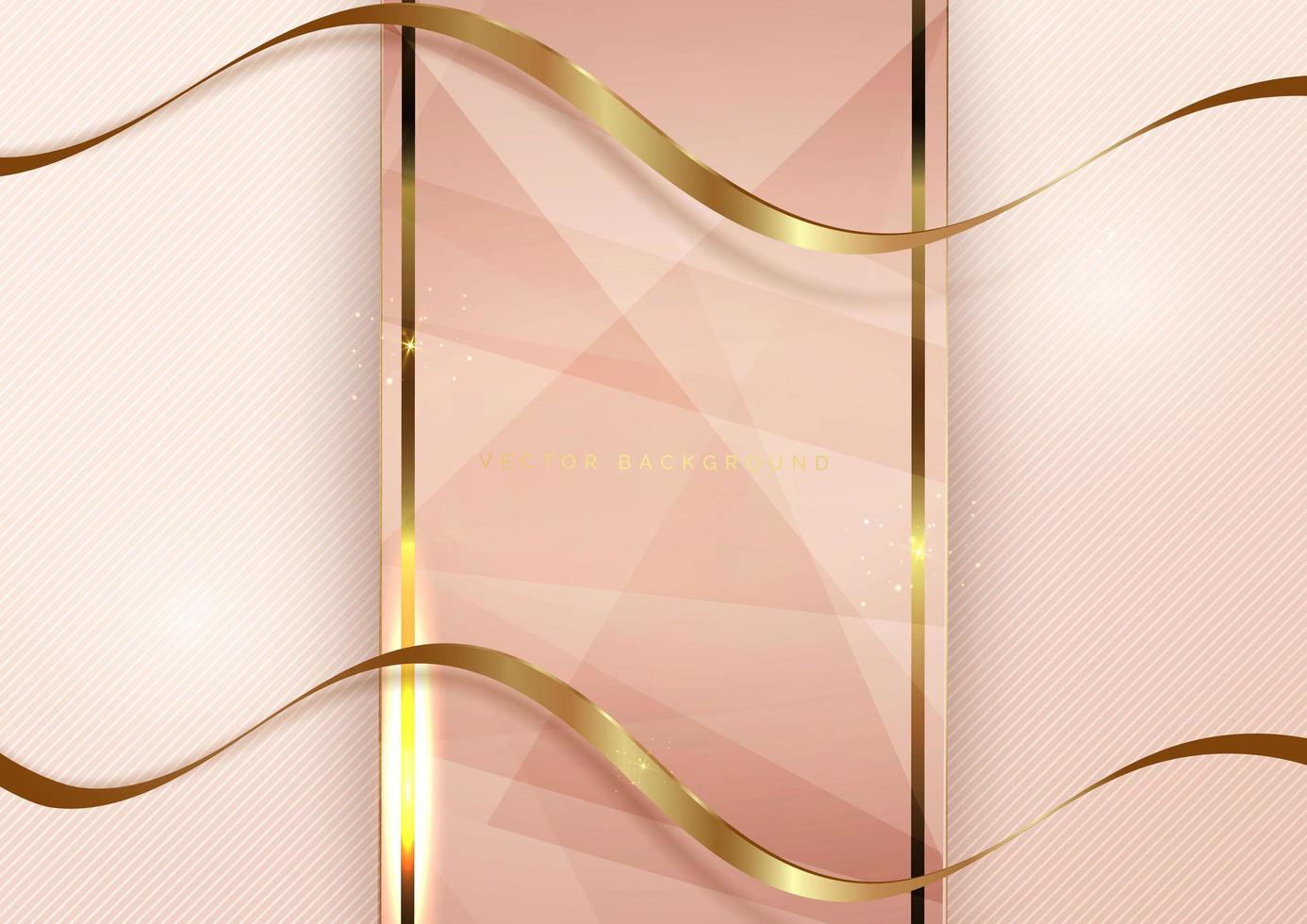 Abstract 3D soft pink luxury geometric diagonal overlapping shiny background with lines golden glowing with copy space for text. vector