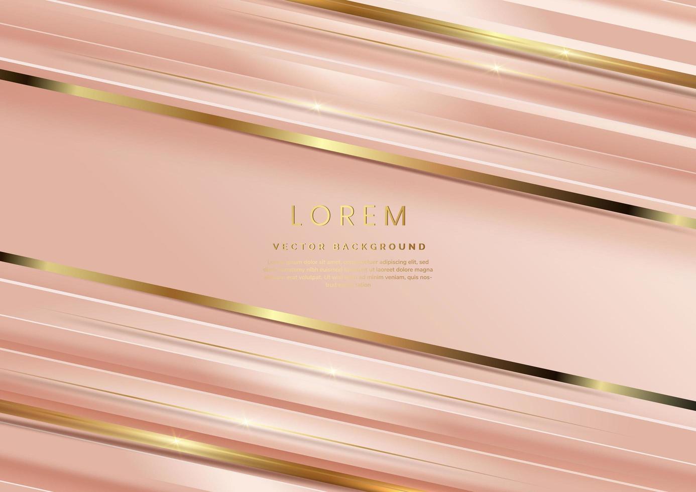 Abstract 3d template rose gold background with gold lines diagonal sparking with copy space for text. vector