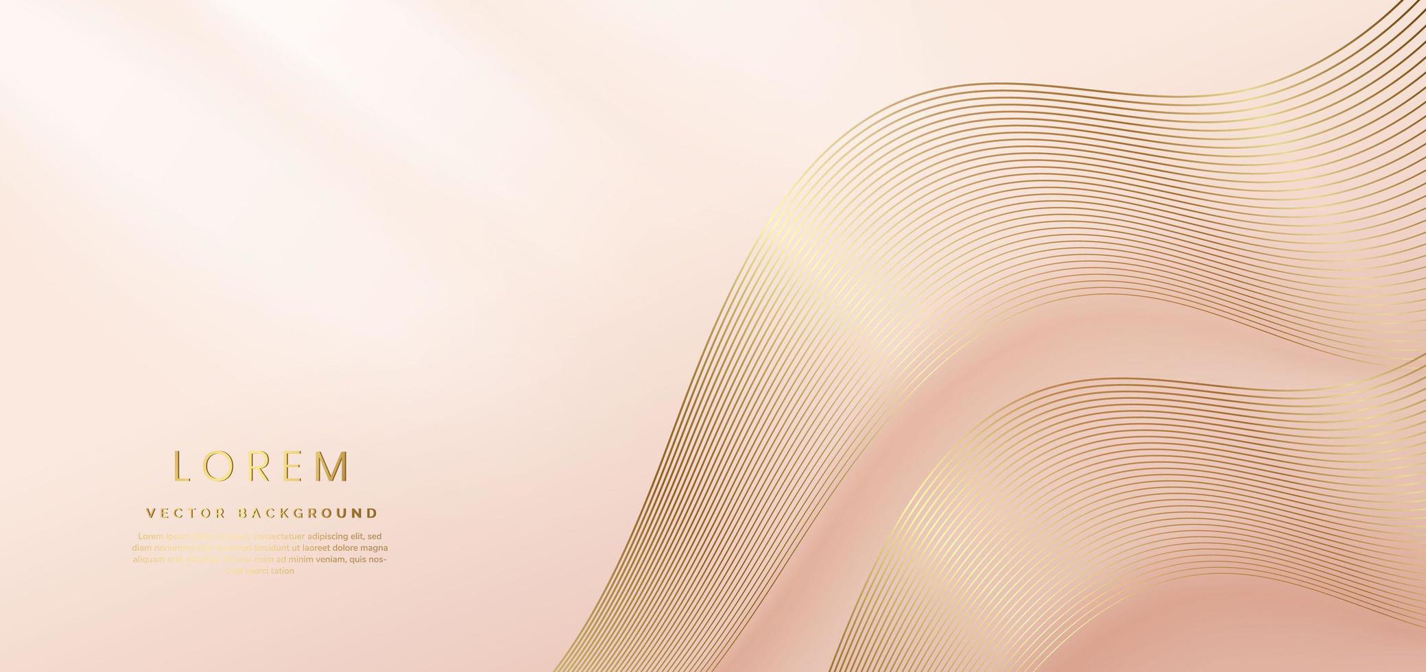 Abstract gold curved lines elegant on pastel soft pink background with copy space for text. Luxury 3d concept. vector